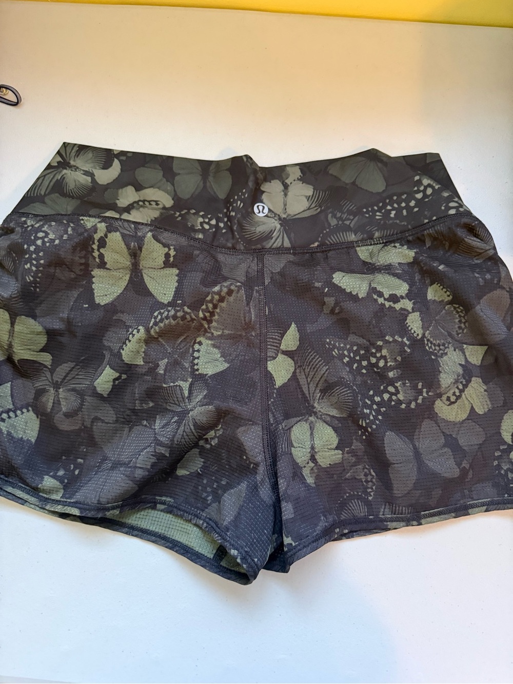 lululemon athletica Olive Butterfly Print Athletic Shorts